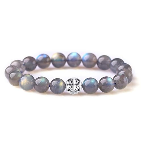 Healing Crystals Beaded Bracelets for Womens Natural Gemstone 8mm Beads Stretch Bracelets with 925 Sterling Silver Double Happiness Pendant