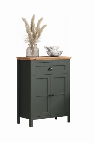 trendteam smart living - Stanton - Kommode - Tannengrün/Evoke Eiche - Standschrank mit 2 Fächern und 1 Vollauszug Schublade - (BxHxT) 77 x 102 x 39 cm - Landhausstil