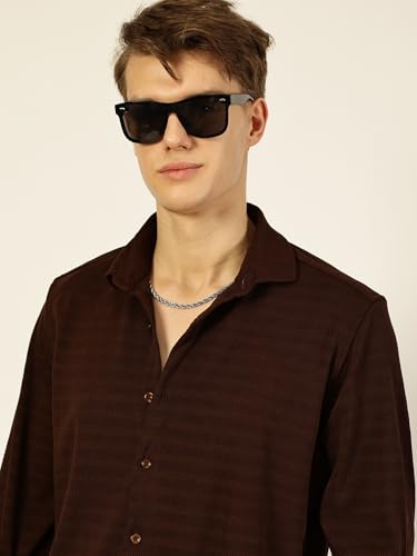 Image of Thomas Scott Men's | Solid | Textured Fabric | Full Sleeve | Regular Fit | Polyester-Blend | Spread Collar | Casual Shirt