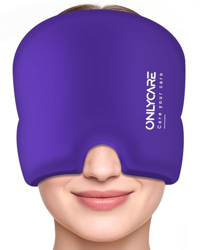 ONLYCARE Czapka łagodząca migrenę, ulepszona, bezzapachowa opaska na głowę z migreną, łagodząca bóle głowy, maska chłodząca oczy