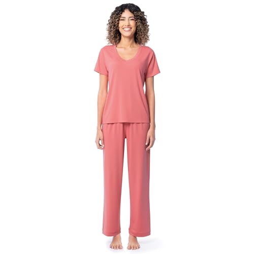 Image of Fruit of the Loom womens Short Sleeve Tee and Pant 2 Piece Sleep Set
