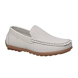 coXist Kids Toddlers Boys Girls Leather Slip On Loafer Moccasin Boat Dress Shoes - White - Size 12