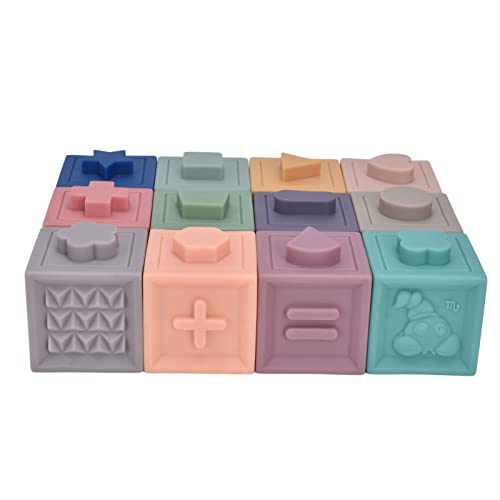 Squeeze Toy, Embossed Bright Colors 14 unidades mastigável bloco macio de bebê para crianças de brin