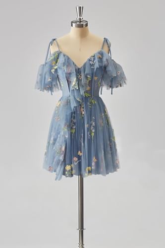 Women's Homecoming Dresses Short Flower Embroidery Tulle Formal Prom Dresses for Teens3