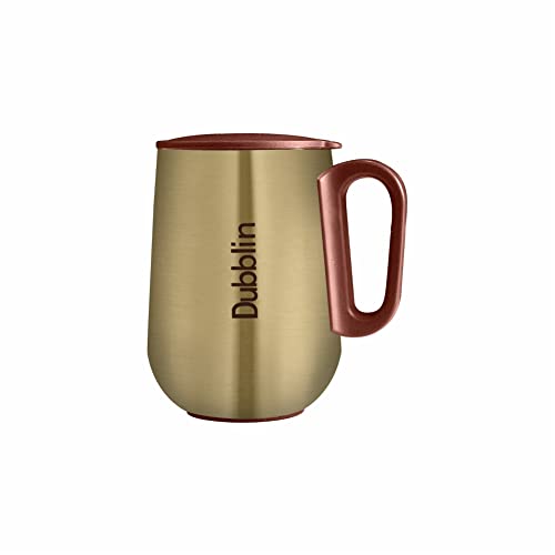 Image of DUBBLIN Rugby Stainless Steel Unbreakable Tea Coffee Mug Double Wall with Handle and Lid, Wide Mouth Mug Keeps Beverages Hot & Cold 270 ML Golden