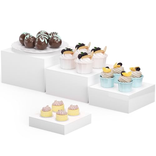 LUOBAO Acrylic Display Risers, 5-Sided Acrylic Riser with Hollow Bottoms,Perfect for Weddings,Cupcake Candy Food,Parties,Brunch,Buffet