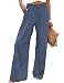 Hooever Womens Cotton Linen Pants Casual Button Up High Waisted Wide Leg Trousers(Greyblue-Medium)