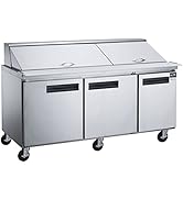 Elite Kitchen Supply 72.25 in. W 17.58 cu. ft. 3-Door Commercial Food Prep Table Refrigerator wit...