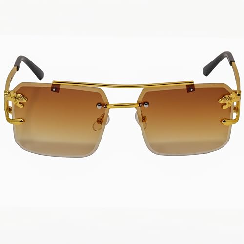 Image of Rimless Sunglasses for Men and women Fashion Square Tinted Shades Frameless Lens Metal Rectangle Glasses UV400