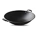 Gebratener Wok, Gusseisen Wok Pfanne Wok Gusseisen Topf Vintage Dickes Doppelohr Unbeschichtet Runder Boden Antihaft-Haushaltstopf Unendlich Wok,36cm