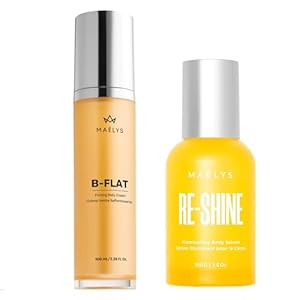 MAËLYS Cosmetics B-FLAT Belly Firming Cream & RE-SHINE Illuminating Body Serum Bundle – Skin Tightening, Moisturizing, and Stretch Mark Firming Solution