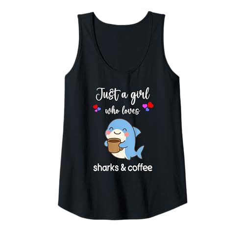 Womens Shark Coffee Shirt Girls Cute Shark Coffee Tank Top