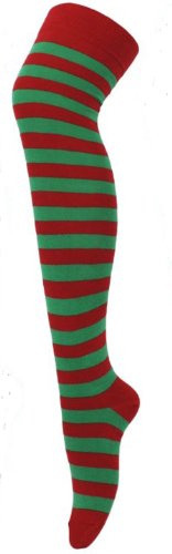 WICKED NIGHTS Chaussettes de lutin montantes au-dessus du genou, rouges et vertes, pour femme
