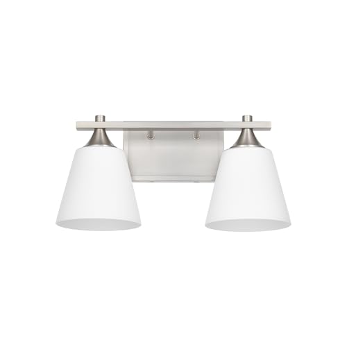 Image of Bathroom Vanity Light Fixtures, Brushed Nickel 2 Lights Traditional Vanity Lighting Fixture with Opal Glass Shade, Porch Wall Mount Light Fixture for Bathroom, Mirror Cabinets Hallway Stairs