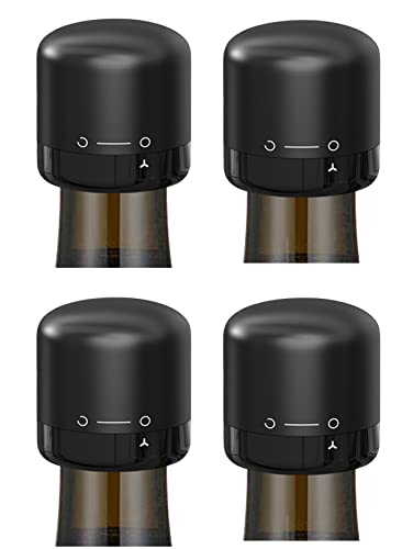 Wine Bottle Stopper Silicone Sealed 4Pack, DUNLAGUE Twist Top Wine Sealer for Wine Bottles, Small Wine Toppers Stopper for Easy Storage, Black