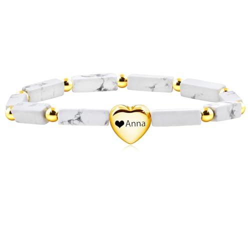 Image of Cuboid Love Elastic Bracelet, Crystal Energy Stone Anxiety Relief Yoga Jewelry for Women Male (Heart-shaped Charm Can Be Customized Name)