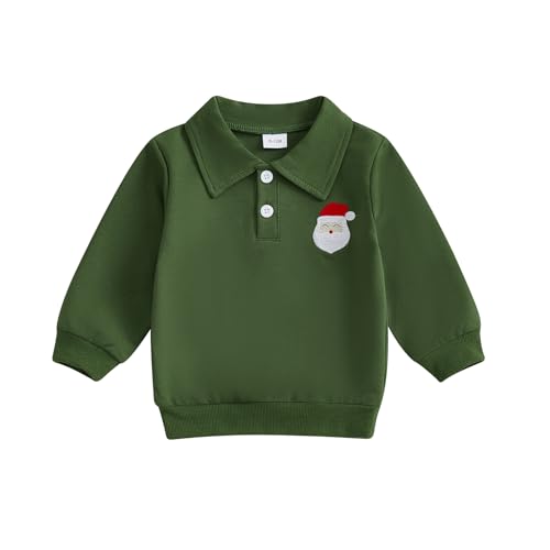 Toddler Boys Santa Sweatshirts Fall Winter Long Sleeve Lapel Button Pullover Tops Kid Infant Baby Christmas Clothes