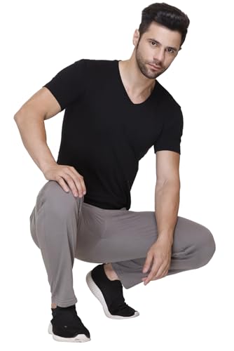 Image of Plus Size Cotton Loop Knit Lowers for Men with Zip Pocket, Night Pant, Sports Trouser, Gym n Lounge Wear Track Pant for Boys Grey 7XL