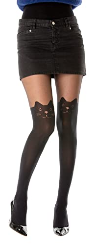 Gi&Gi Collants Fantaisie Femme, Noir, Motif Cœur Mock Over-Knee, Nylon, Semi-Transparent et Opaque, Style Élégant (FR/ES, Alpha/lettres, L, TG, Taille normale, Taille...