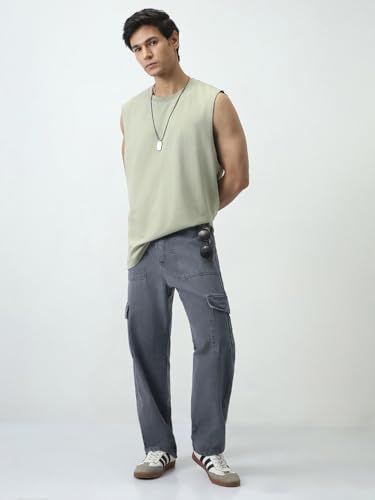 Image of Urbano Fashion Men's Loose Mid Rise Baggy Fit Cargo Jeans with 6 Pockets Non-Stretchable