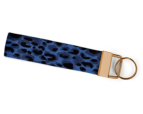 Blue Leopard Print Pattern Handmade Keychain Wristlet
