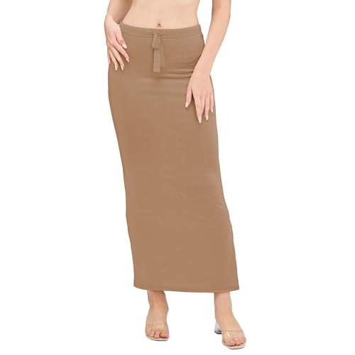 Image of DESI GIRL Satin Shimmer Stretchable Saree Shapewear Petticoat with Drawstring for Women | Mermaid fit Saree Petticoat with Side Slit for Easy Movement | Saree Shaper | Long inskirt