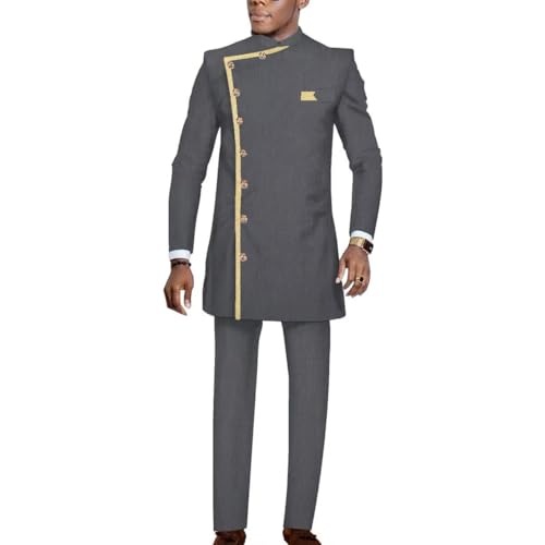 African Dashiki Suits for Men Wedding Formal Outfits Long Sleeve African Mens Attire 2 Piece Office Wear Slim Fits