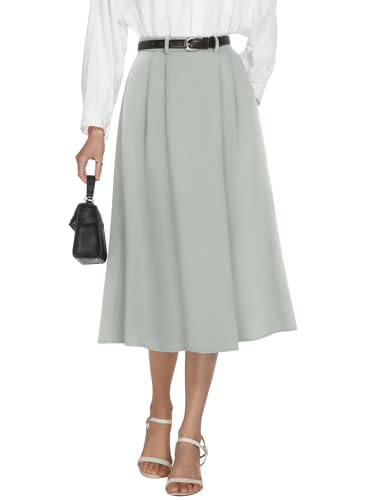 Image of Casly Lamiit A-Line Midi Skirts for Women Business Skirt | Elastic High Waisted, Pleated with Pockets, Work Skirts Casual