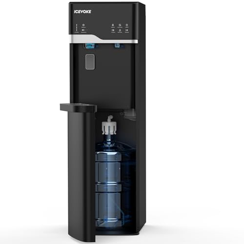 Image of 4-in-1 Self-Cleaning Water Dispenser with Ice Maker, Bottom Loading Hot & Cold Water Cooler for 3 or 5 Gallon Bottle - Includes Child Safety Lock & Nightlight - 22LBS /Day Ice Making, Black