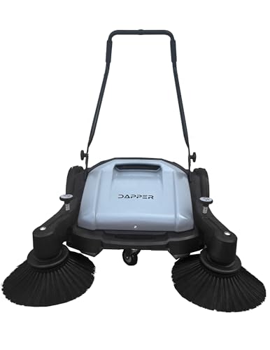 Image of Dapper Supply Walk-Behind Outdoor Hand Push Floor Sweeper - 10.5 Gallon Capacity - 36 inch Sweeping Width - Sweeps up to 39,500 ft /Hour, Grey