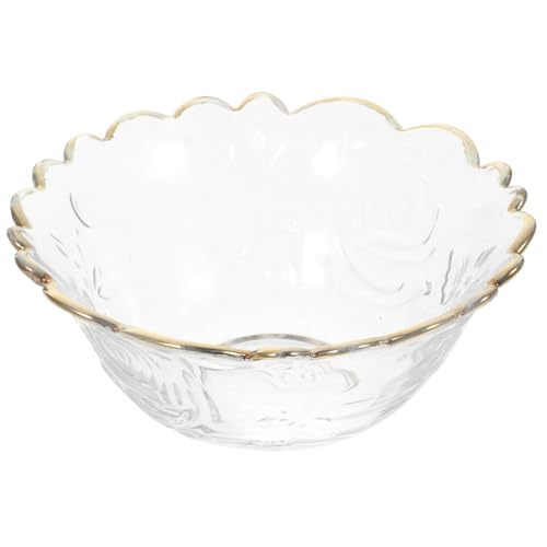 Veemoon Cuenco de Vidrio Grande con Borde Dorado para Servir Ensaladas y Postres Tazón Elegante para Cocina y Restaurante Resistente y Fácil de Limpiar para Frutas y Aperitivos