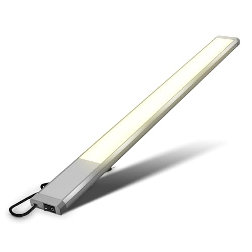 B.K.Licht - LED Leiste mit Ein-Ausschalter, warmweiße Lichtfarbe, inkl. Steckerkabel, Unterbauleuchte Küche, LED Lichtleiste Küche, Schrankbeleuchtung, Küchenlampe, 57,5x4,9x1,3 cm, Titanfarbig