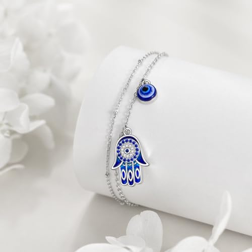 Image of VONALA Evil Eye Anklet 925 Sterling Silver Irish Celtic Knot /Witches Knot /Claddagh /Infinity Heart /Butterfly /Pineapple Chain Hotwife Anklet Foot Ankle Jewerly Gift for Women Mother Wife Sisters