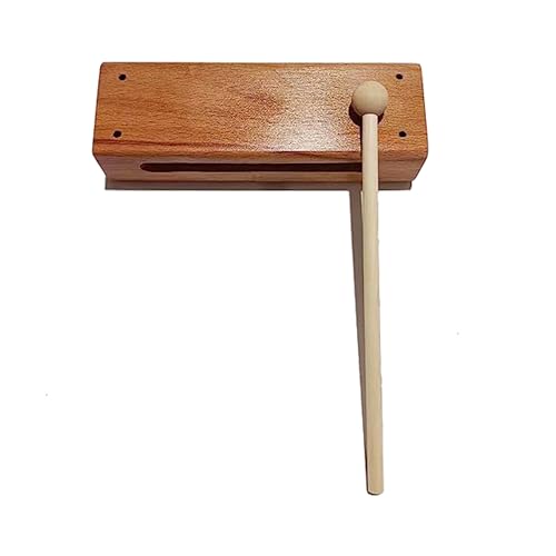 Wood Block Musical Instrument with Mallet Solid Hardwood Percussion Rhythm Blocks,Natural Finish (Wood color)