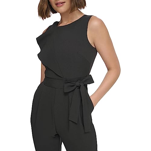 Image of Jessica Howard Women's Rosette Bodice Sleeveless Crew Neck Crepe Jumpsuit