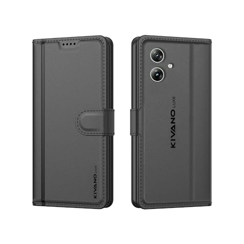 Image of KIVANO LUXE Compatible for Motorola G54 5G / Motorola G64 5G Luxury Handmade Leather Magnetic Flip Folio Case | Card Holder & Kickstand | Slim Protective Cover | Unisex - Black