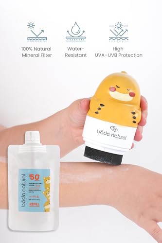 Image of Bade Natural SPF 50+ Kids Sunscreen Refill Lotion - 100% Natural Mineral-Based Broad Spectrum Sun Protection with Zinc Oxide & Botanical Oils - Refillable Eco-Friendly Pack, 3.7 fl oz