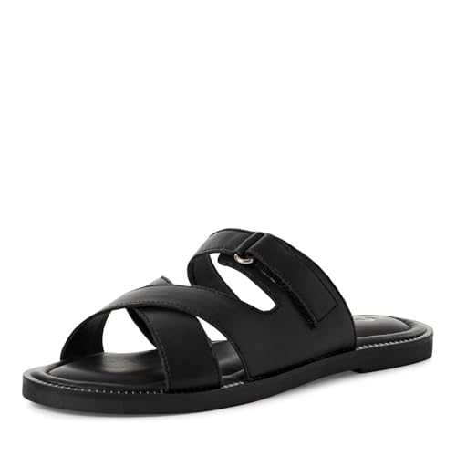 MARCO TOZZI Damen Pantoletten aus Leder mit Klettverschluss, Schwarz (Black), 38 EU