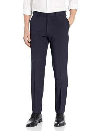 J.M. Haggar Men's Check Glen Plaid 4-Way Stretch Slim Fit Flat Front Dress Pant, Dark Navy, 34 X 32