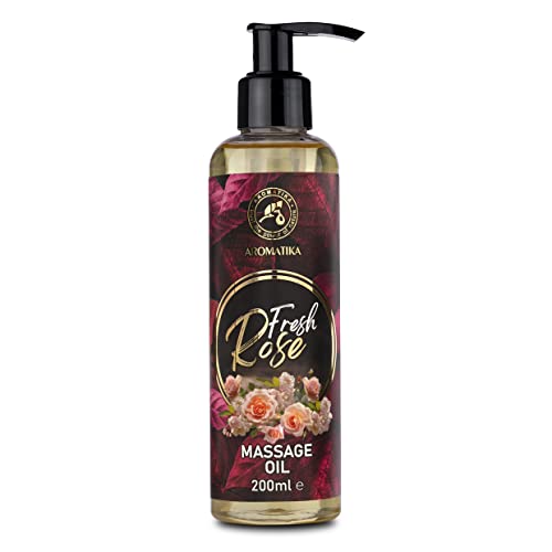 Massageöl Rose 200 ml - Körperöl mit Rosenholzöl und Rosen Extrakt - Mandelöl und Traubenkernöl - Pfirsichkernöl und Jojobaöl - Körperöl - Hautpflege - Massage Öl mit Rosenduft