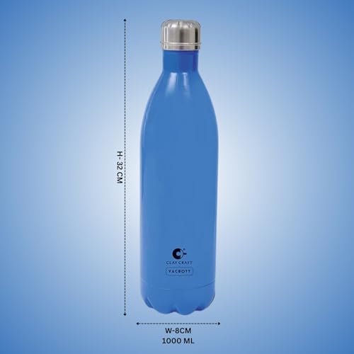 Image of Clay Craft VACBOTT Stark Double Walled 18 Hours Hot and 24 Hours Cold Water Flask Bottle-1000ML, 2-Piece(Deep Blue) Leak Proof|Easy to Carry|Gym Bottle|Home|Kitchen|Hiking|Travel Bottle|BIS Certified