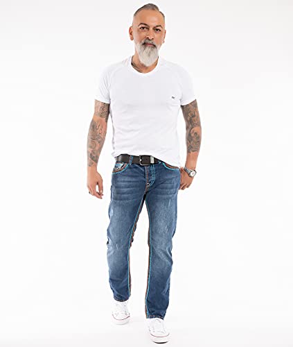 Rock Creek Herren Jeans Hose Comfort Fit Dicke Nähte Jeans Herrenjeans Herrenhose Denim Stonewashed Basic Weites Bein Raw RC-2270 Dunkelblau W31 L32