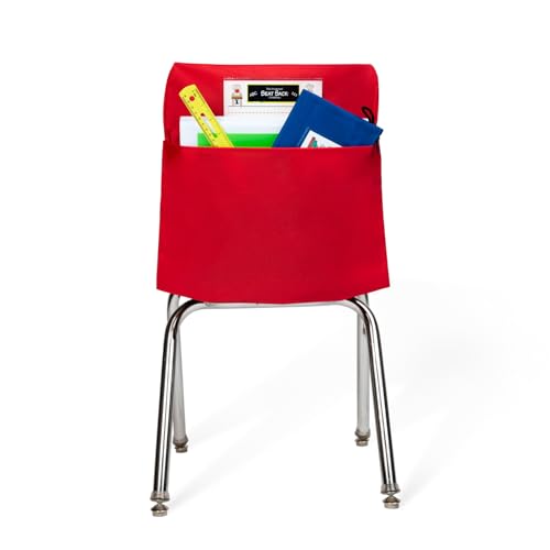 Image of Seat Sack Student Chair Storage Pocket - 17 inch, Single Pocket, Classroom Chair Organizer for Student Desks, Durable Over-the-Chair Storage, Ready-to-Use Name Tag Window, Red, 1-Pack
