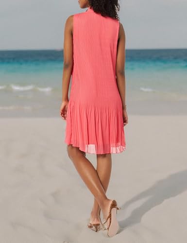 Image of DKNY Womens Sleeveless Tie Neck Pleated Dress