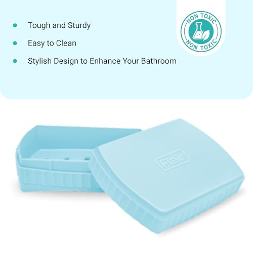 Image of FLAIR Estella Soap Case with Drainage | Reusable & Durable Soap Box | Modern Bathroom Soap Holder (2, Blue)