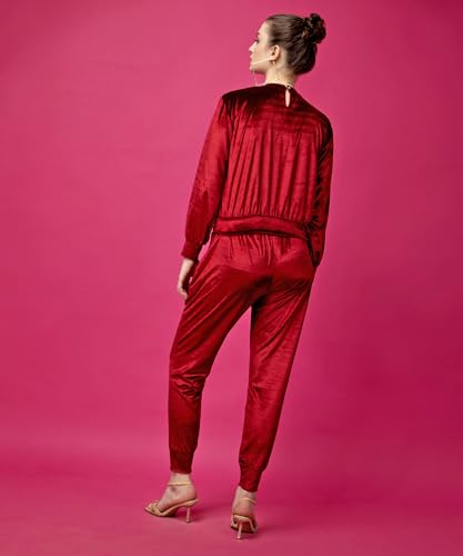 Image of POPWINGS Velvet Co-Ord Set for Women || Shirt and Trouser Co-ord for Girls || Casual Full Sleeves Co-Ords Set for Women Dress