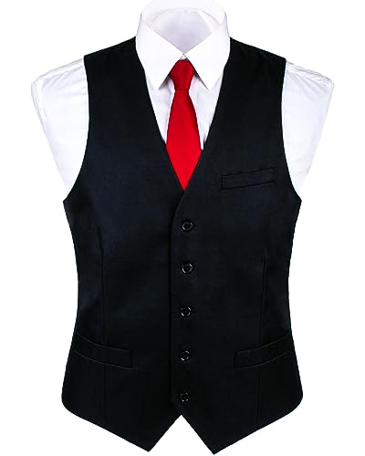 boxed-gifts Umo Lorenzo Black Formal Suit Vest for Men - Elegant Button Up Vest with Adjustable Waist Band2