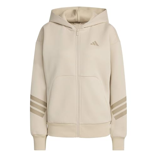 adidas Women's FUTURE ICONS THREE STRIPES FULL ZIP HOODIE, Crystal Linen, XS