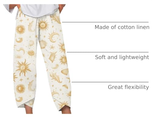 Image of DMOYALA Linen Pants for Women Summer Casual Wide Leg Capri Pants Loose Fit Palazzo Pants Cropped Beach Pants with Pockets