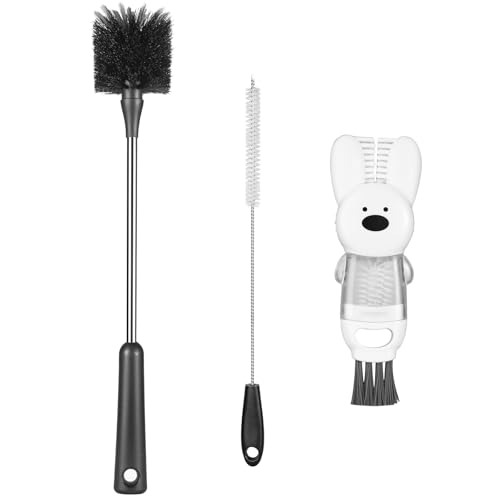 [3 Pack] Bottle Brushes Stainless Steel Long Handle Water Bottle Scrub Cleaning Brush Set Including Straw & Lid Cleaner for Baby Bottles Sports Cups Coffee Mugs Tumblers